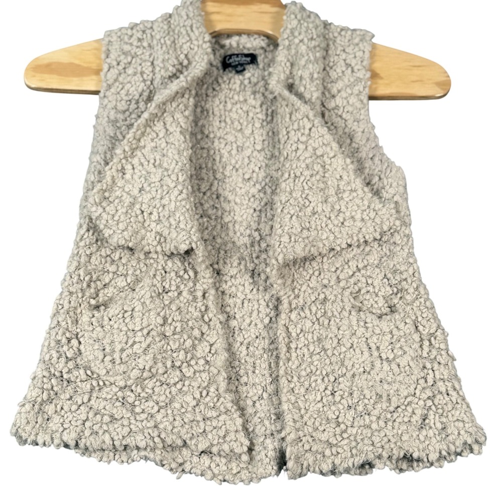 Coffee Shop‎ Small Sherpa Fleece Wubby Woobie Vest Pockets Neutral Boho